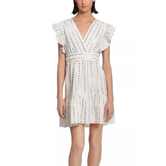 Donna Morgan Flutter-Sleeve Two-Tier Mini Dress in White Size 4 - Picture 1 of 7